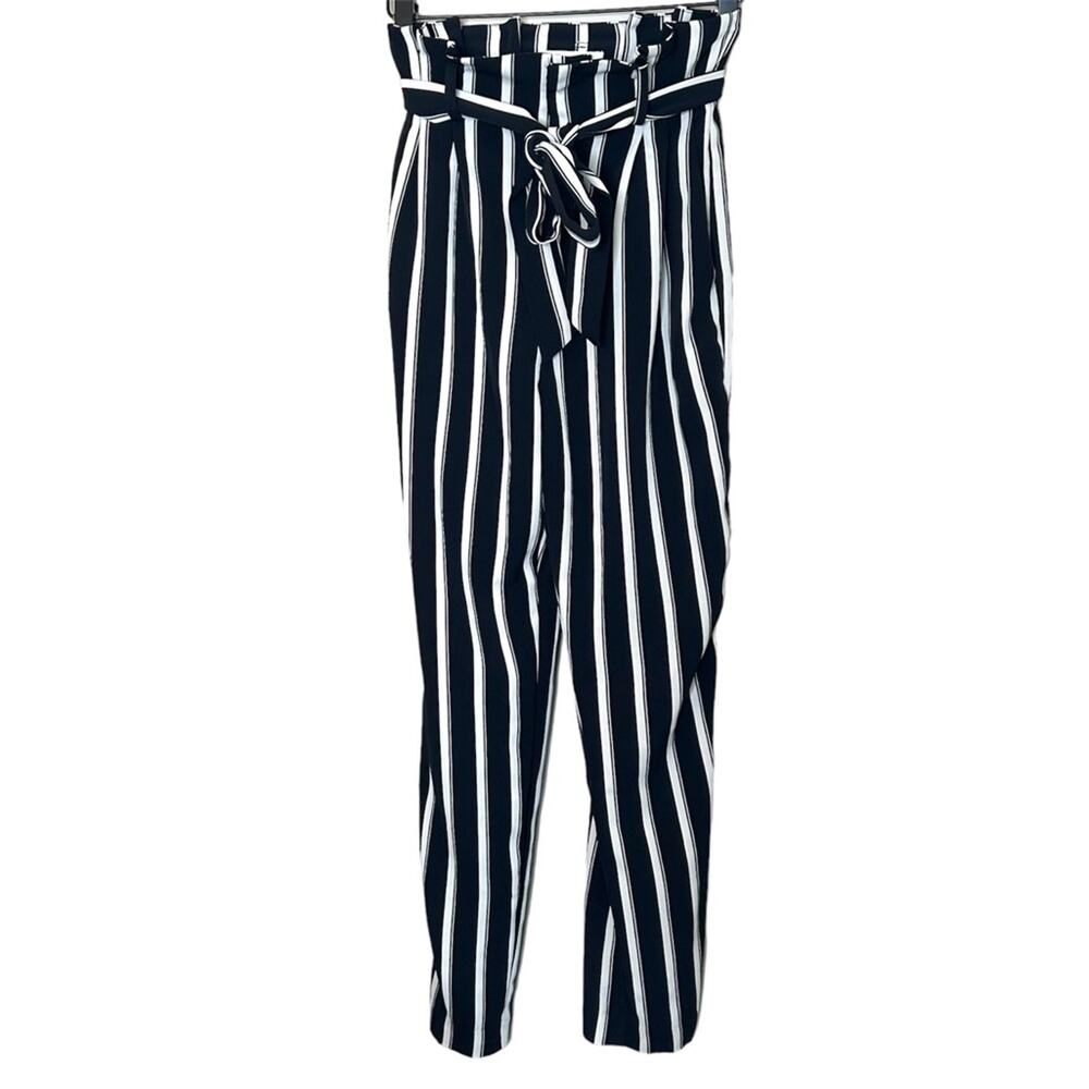 H&M Striped Paper Bag Pants Size 0 Black Green White